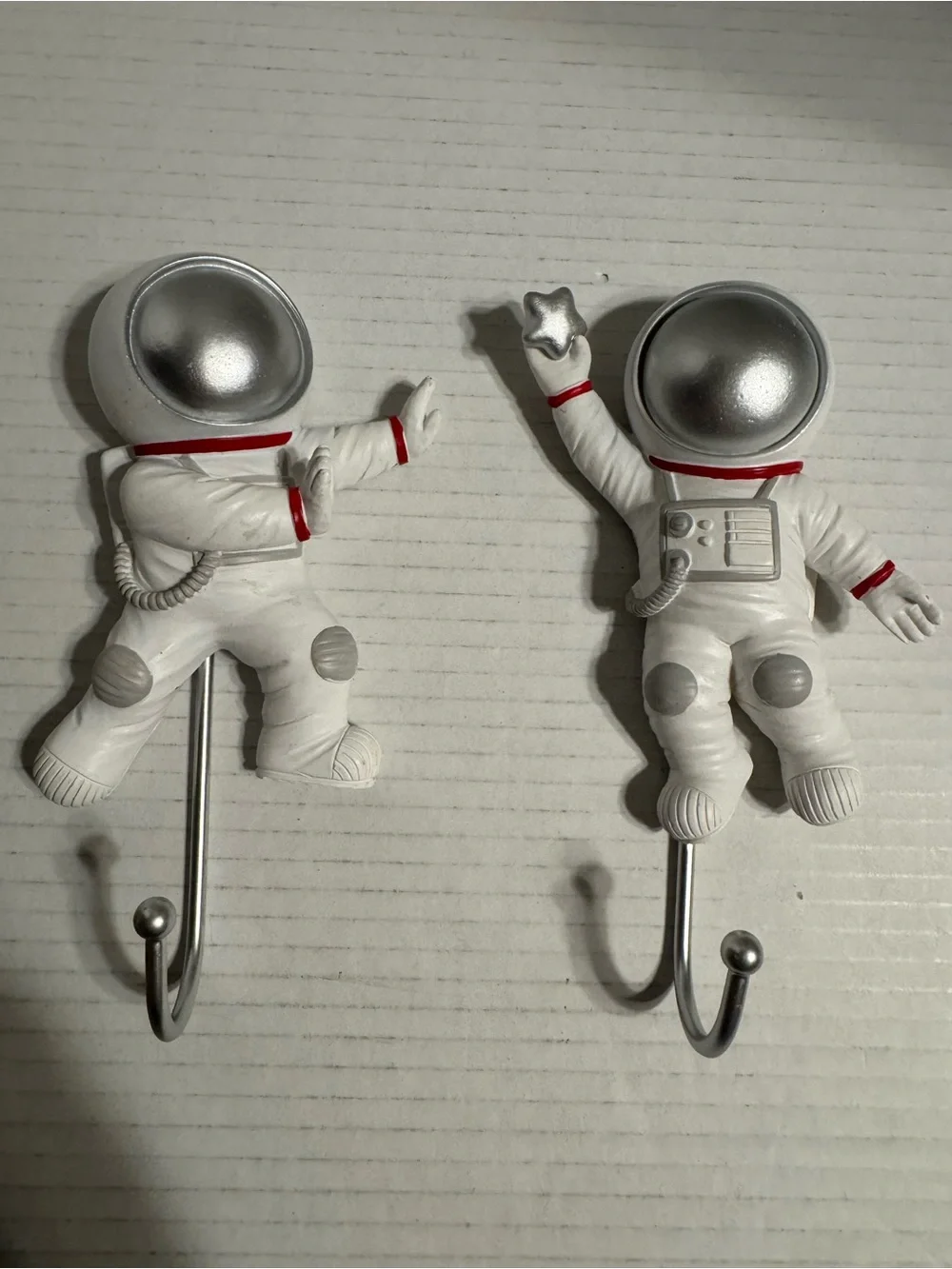 White Astronaut Wall Hooks Set - Space-Themed Home Hooks